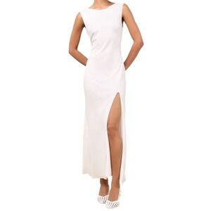 NWT Lulus Yaneli White Boat Neck Cowl Back Maxi Dress L Bridal Party Formal